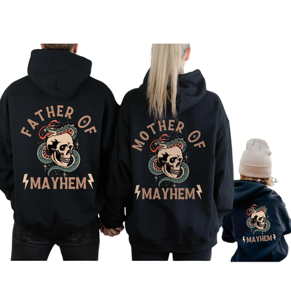 Father Of Mayhem Mother Of Mayhem Skull Matching Hoodies, Mayhem Family Hoodies ET1367