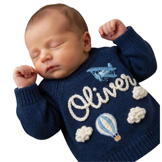 Personalized Airplane Baby Embroidered Knit Sweater, Custom Airplane Baby Sweatshirt With Name BB0803