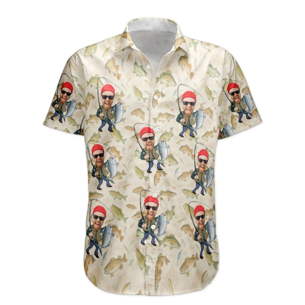 Custom Face Fishing Hawaiian Shirt For Men, Custom Fishing Lover Hawaiian Shirt With Photo HE0592