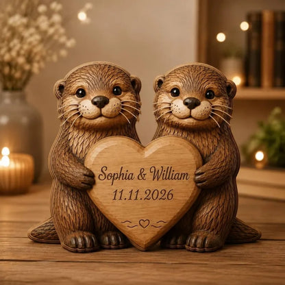 Personalized Otter Couple Wedding Wooden Plaque, Custom Otter Wedding Keepsake Wooden Block WD0791
