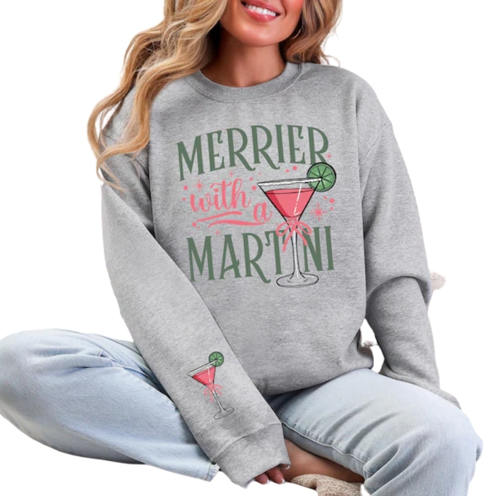 Merrier with a Martini Sweatshirt, Christmas Martini Lover Sweatshirt 2D0353