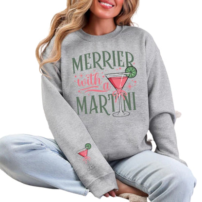 Merrier with a Martini Sweatshirt, Christmas Martini Lover Sweatshirt 2D0353