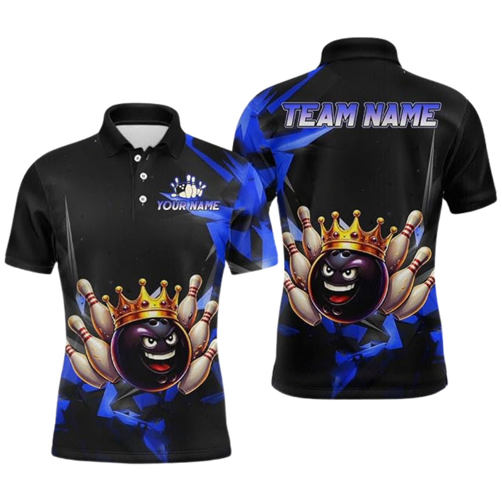 King Ball Custom Team Black Purple Bowling Polo Shirt For Men, Custom Bowling Shirts BZ0543