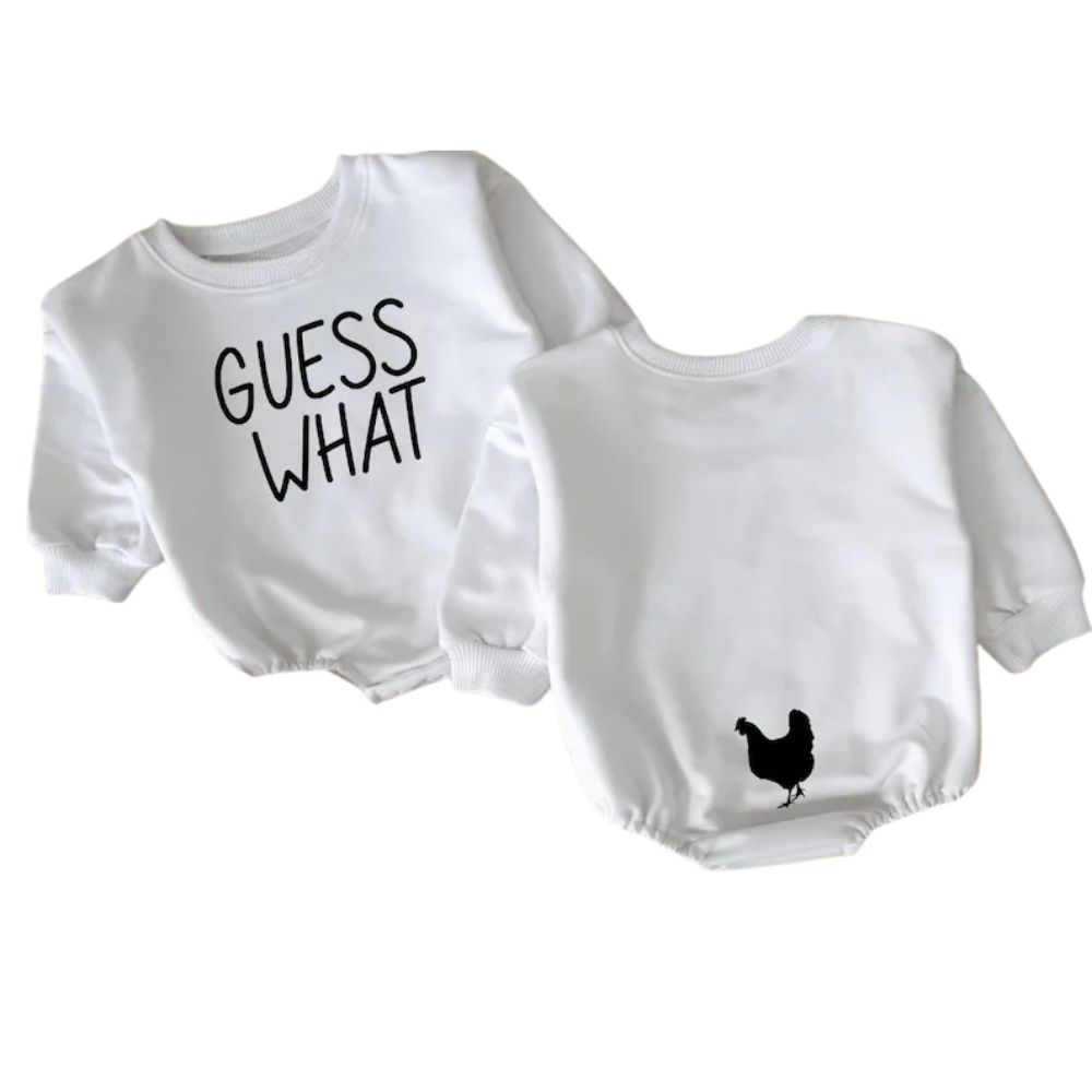 Guess What Chicken Butt Baby Romper Sweatshirt, Funny Baby Romper Sweater BB0236