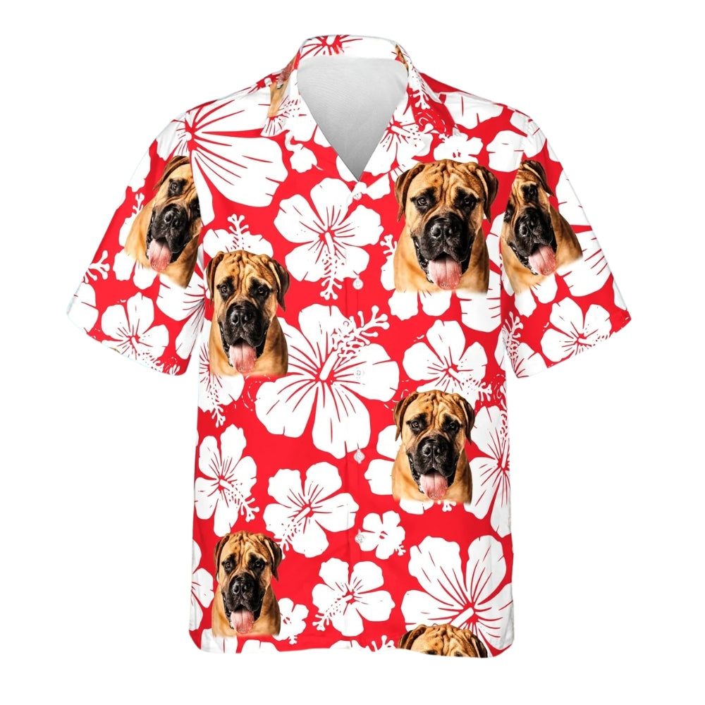 Custom Dog Face Hibiscus Red White Hawaiian Shirt For Men Women, Custom Pet Photo Floral Hawaiian Shirts HE0446