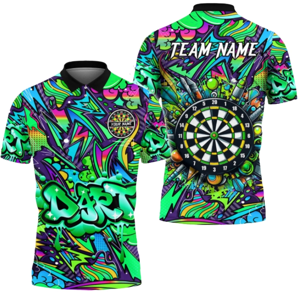 Custom Graffiti Darts Men's Polo Shirt, Custom Graffiti Dart Team Shirts DZ0073