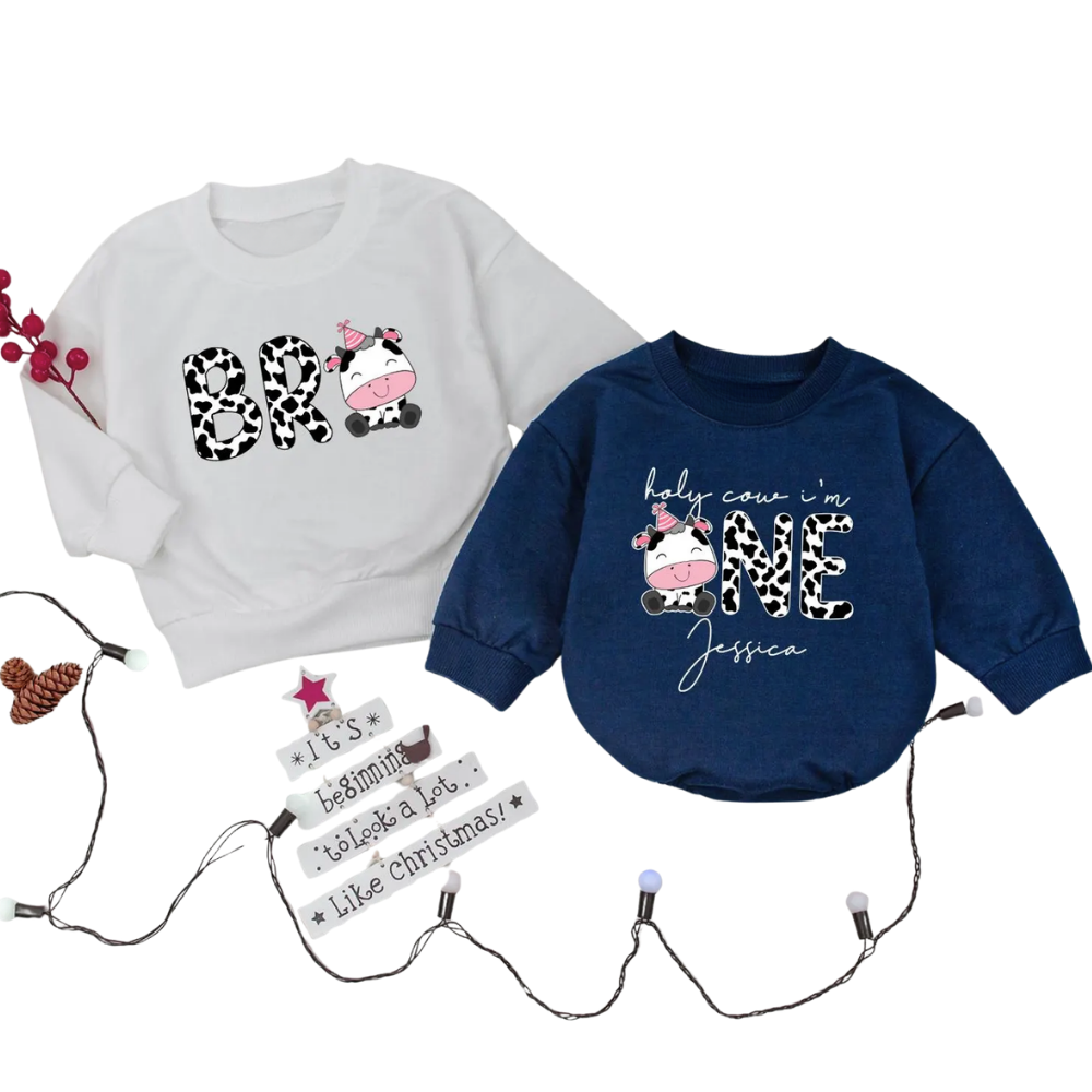 Baby Cow I'm One First Birthday Family Matching Sweatshirt, Cow 1st Birthday Family Sweatshirts ET1576