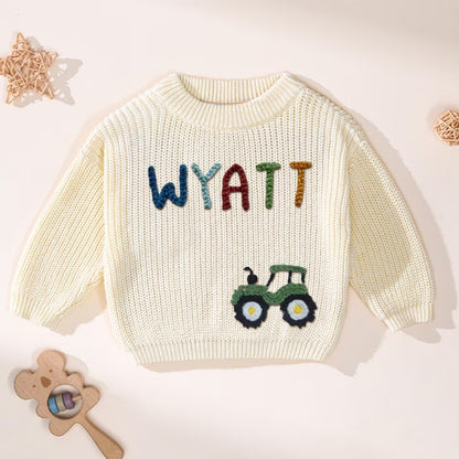 Custom Tractor Baby Embroidered Knit Sweater, Personalized Tractor Baby Sweatshirt BB0766
