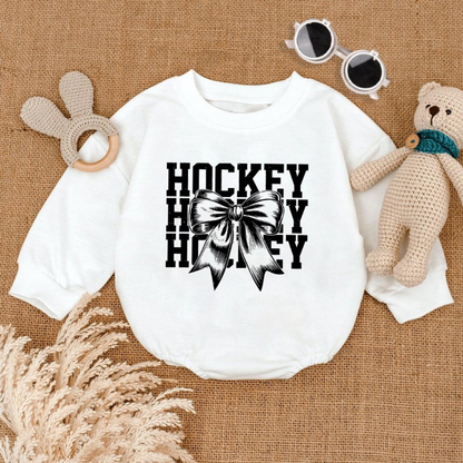 Coquette Bow  Hockey Baby Romper Sweatshirt, Baby Hockey Romper Sweatshirt BB0156