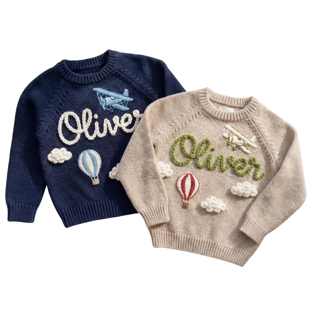 Personalized Airplane Baby Embroidered Knit Sweater, Custom Airplane Baby Sweatshirt With Name BB0803