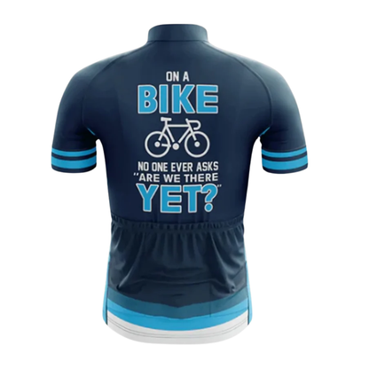 On A Bike No One Ever Asks Are We There Yet Men's Cycling Short Sleeve Jersey, Funny Blue Cycling Jersey CG0874