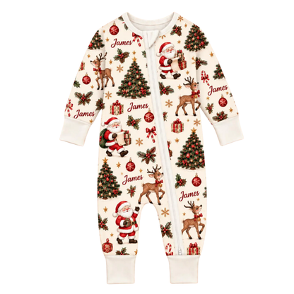 Custom Santa Baby Convertible Zippy Romper With Name, Personalized Christmas Baby Romper Convertible BB0920