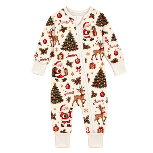 Custom Santa Baby Convertible Zippy Romper With Name, Personalized Christmas Baby Romper Convertible BB0920
