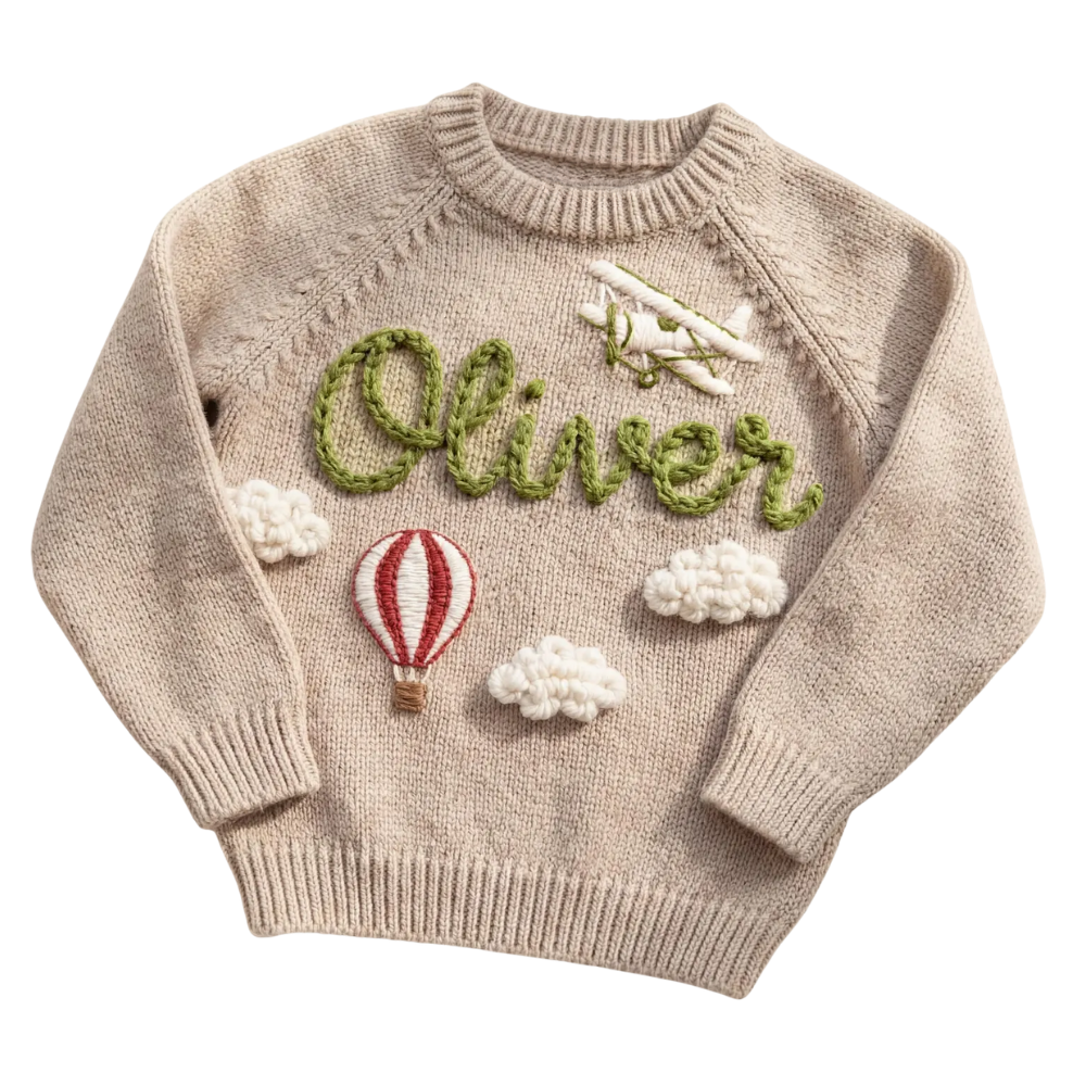 Personalized Airplane Baby Embroidered Knit Sweater, Custom Airplane Baby Sweatshirt With Name BB0803