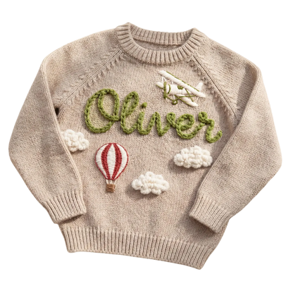 Personalized Airplane Baby Embroidered Knit Sweater, Custom Airplane Baby Sweatshirt With Name BB0803