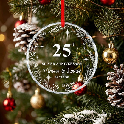 25th Silver Anniversary Custom Couple Name Glass Ornament, Custom 25 Years Wedding Anniversary Ornament WD0291