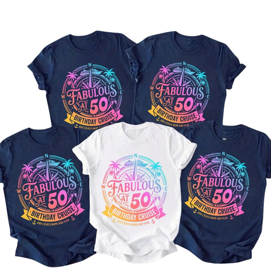 Fabulous At 50 Birthday Cruise Custom Matching Family T Shirts, Personalized 50th Birthday Cruise Shirts For Family ET0385