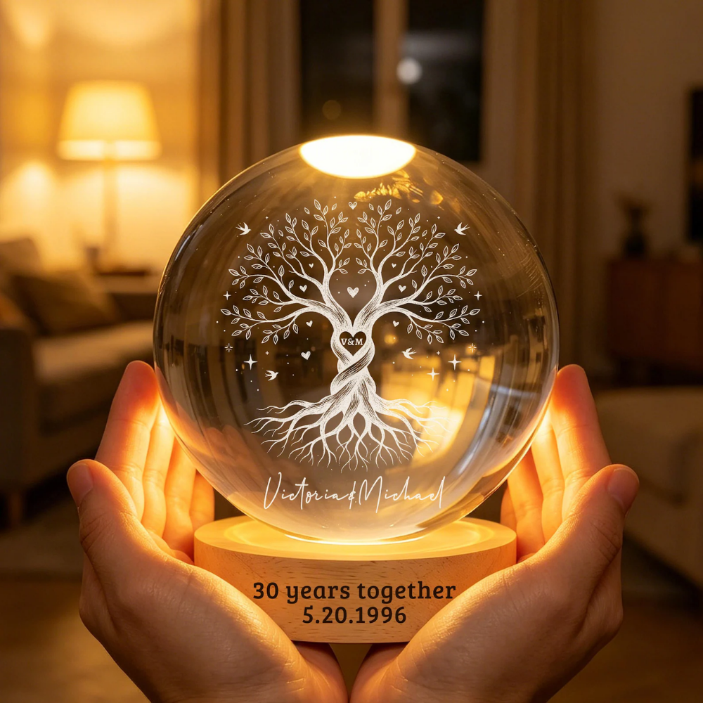 Custom 30 Years Together Crystal Ball Led Night Light, Custom 30th Wedding Keepsake Night Night WD0906