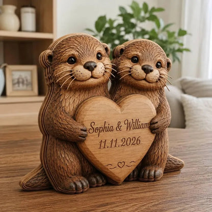 Personalized Otter Couple Wedding Wooden Plaque, Custom Otter Wedding Keepsake Wooden Block WD0791