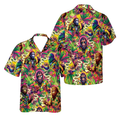 Bigfoot Smoking Tropical Hawaiian Shirt For Mens, Sasquatch Hawaiian Shirts HE0036