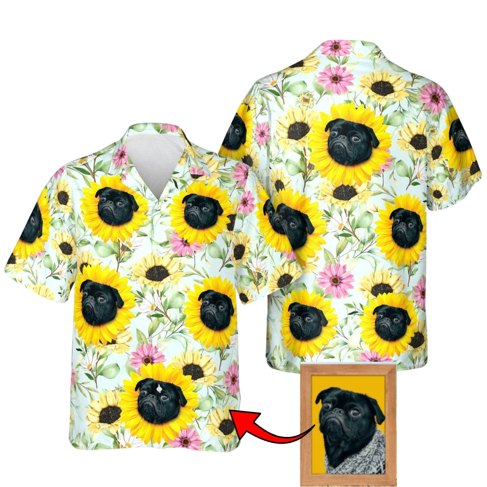 Custom Dog Face Sunflower Tropical Hawaiian Shirt For Men Women, Custom Floral Hawaiian Shirt With Pet Photo HE0447