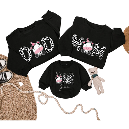 Baby Cow I'm One First Birthday Family Matching Sweatshirt, Cow 1st Birthday Family Sweatshirts ET1576