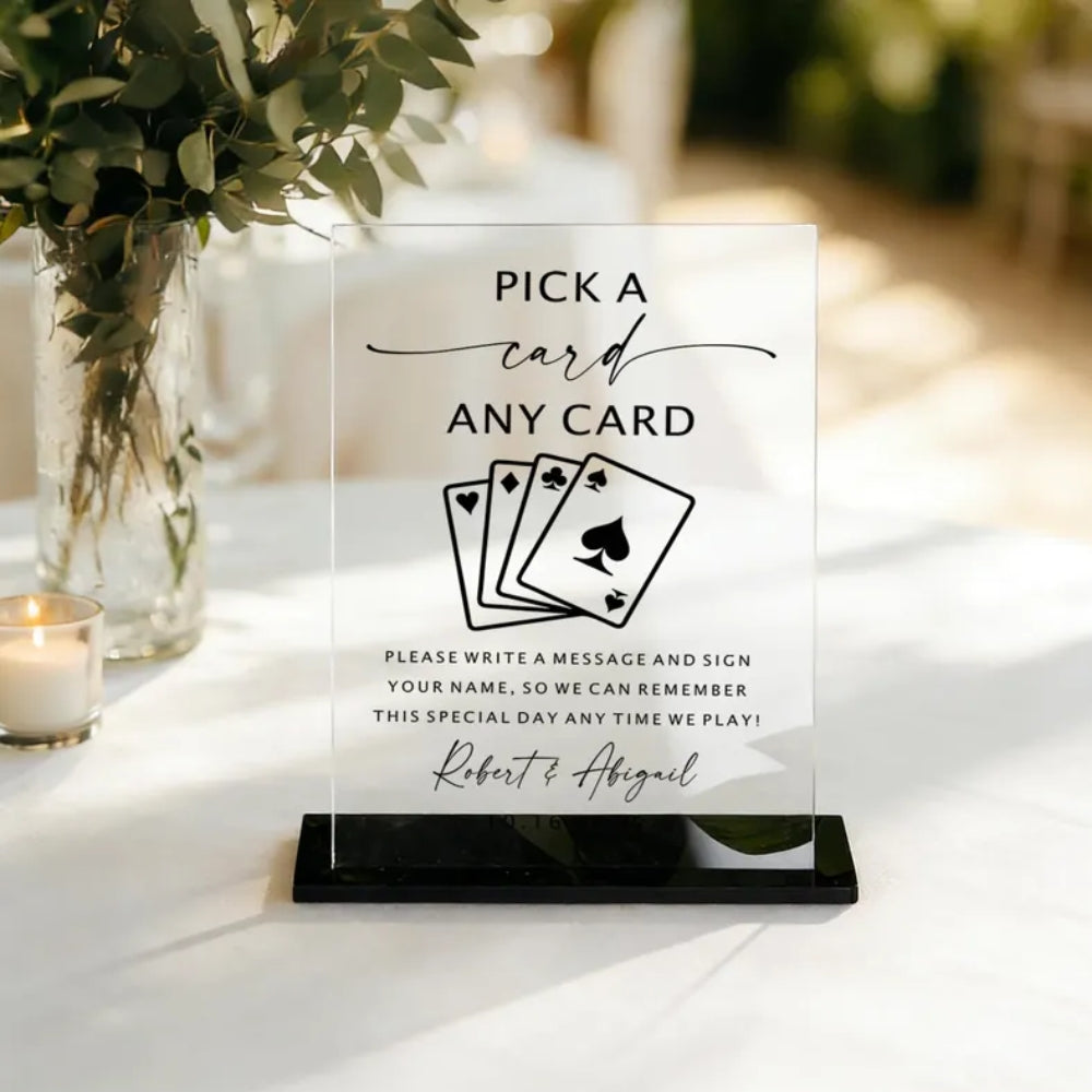 Custom Pick a Card Any Card Guestbook Acrylic Sign, Custom Wedding Playing Card Sign WD0093