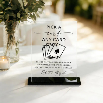 Custom Pick a Card Any Card Guestbook Acrylic Sign, Custom Wedding Playing Card Sign WD0093