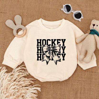 Coquette Bow  Hockey Baby Romper Sweatshirt, Baby Hockey Romper Sweatshirt BB0156