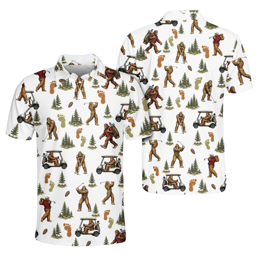 Tropical Bigfoot Golf Polo Shirt For Men, Sasquatch Bigfoot Golf Shirts GE0474