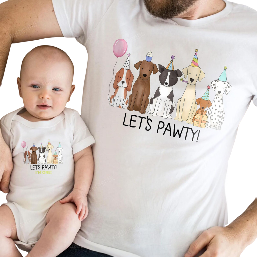 Let's Pawty Personalized Dog Birthday Matching Family T Shirt, Custom Birthday Puppy Family Shirts ET1210
