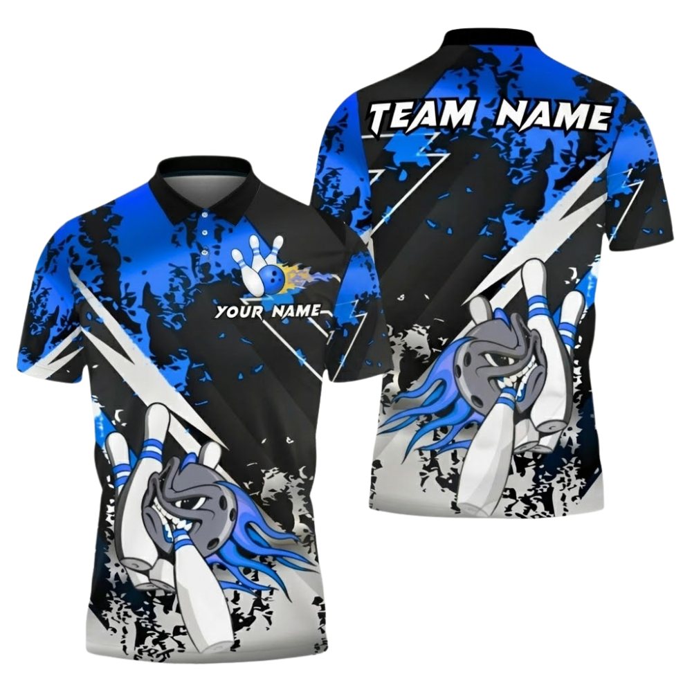 Angry Ball Custom Mens Red And Black Bowling Team Polo Shirt, Custom Bowling Shirt BZ0687