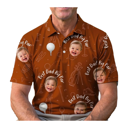 Best Dad By Par Custom Kid Face Golf Polo Shirt For Men, Custom Photo Father Day Golf Shirts GE0424