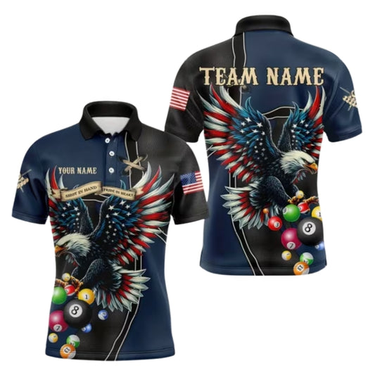 Custom American Eagle Billiard Polo Shirt Mens, Custom Patriotic Eagle Billiard Team Shirts BIU0002