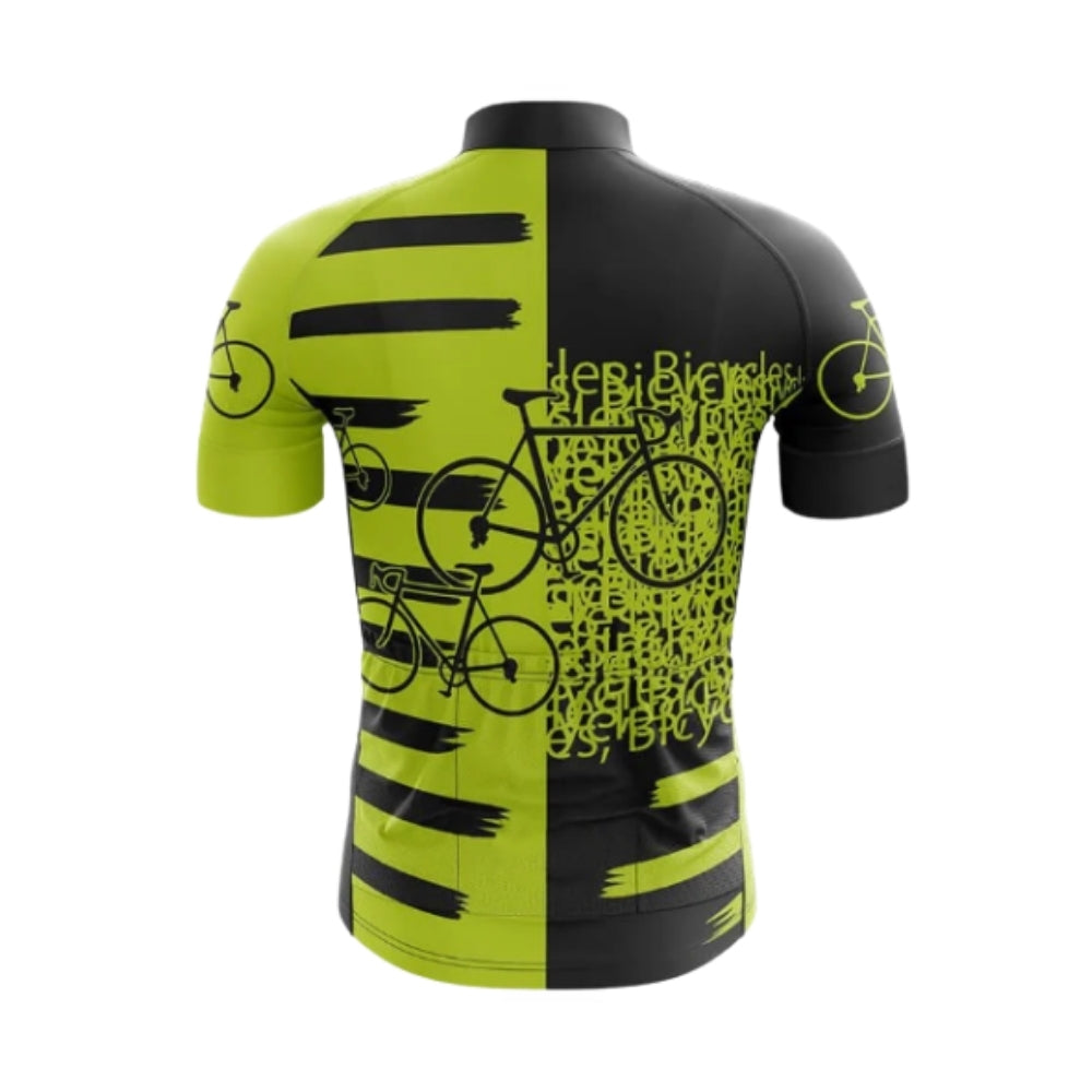 Bicycle Pattern Black And Lime Cycling Short Sleeve Jersey For Men, Bicycle Pattern Cycling Jerseys CG0704