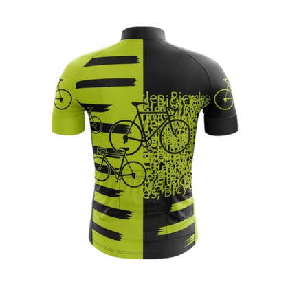 Bicycle Pattern Black And Lime Cycling Short Sleeve Jersey For Men, Bicycle Pattern Cycling Jerseys CG0704