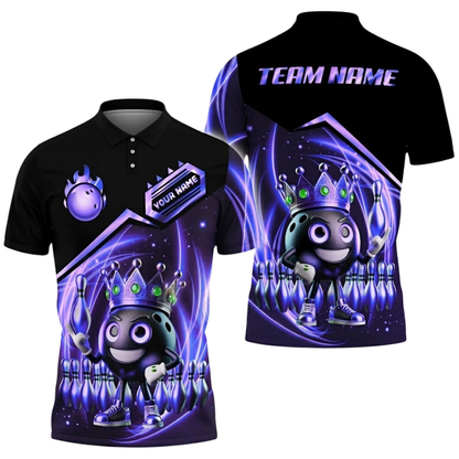 Funny Crown Ball Custom Mens Bowling Team Polo Shirt, Custom Bowling Shirts BZ0680