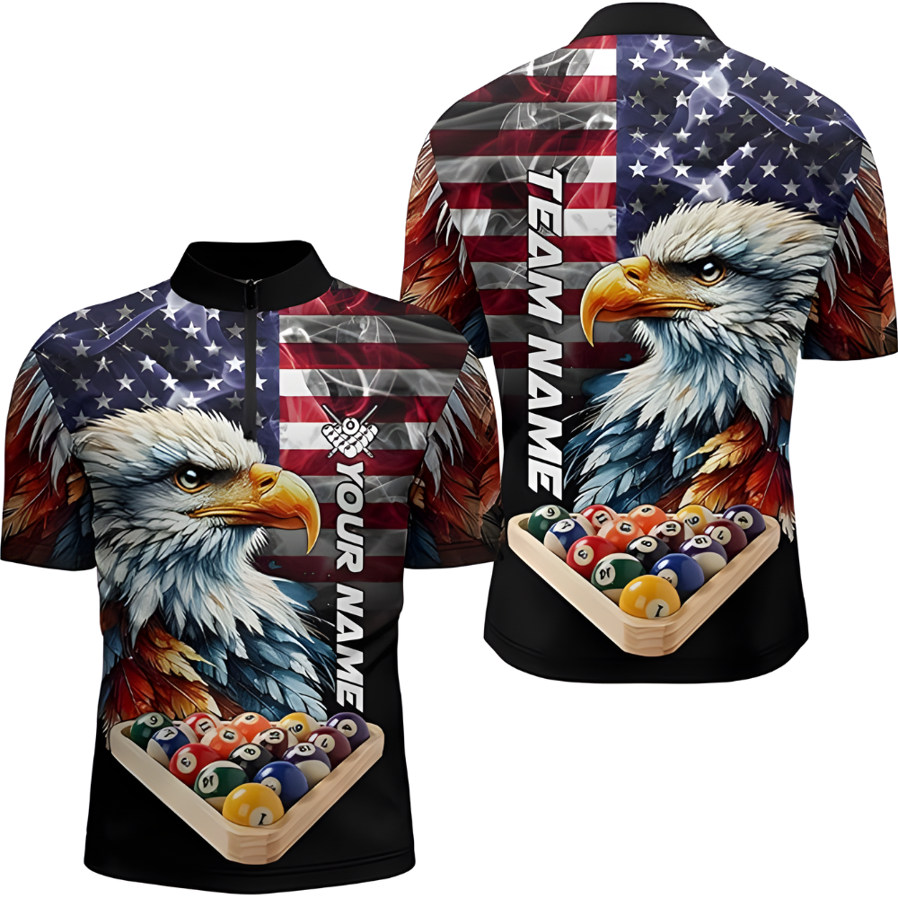 Custom American Flag Eagle Billiard Jersey For Men, Custom Eagle Patriotic Pool Billiard Team Shirts BIZ0152
