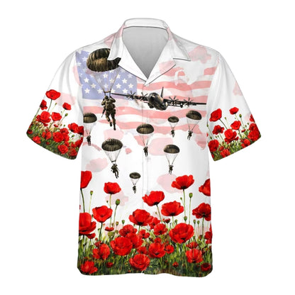 Paratroopers Red Poppy USA Flag Hawaiian Shirt For Mens, Paratroopers Hawaiian Shirt HE0399