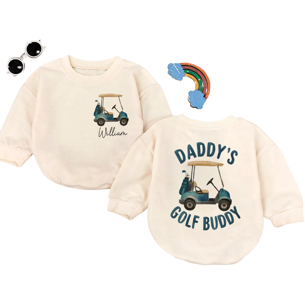 Daddy's Golf Buddy Custom Name Baby Romper Sweatshirt, Custom Baby Golf Romper Sweatshirt BB0102