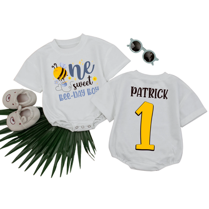 Custom One Sweet Bee Day Boy T Shirt Romper, Custom Cute Honey Bee First Birthday Baby Boy Romper BB0293