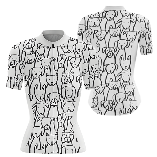 Black And White Dog Cycling Short Sleeve Jersey Womens, Dog Cycling Jersey CZ0039