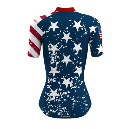 Custom Grunge USA Flag Cycling Jersey Short Sleeve For Womens, Custom Patriotic Cycling Jersey For Ladies CZ0056