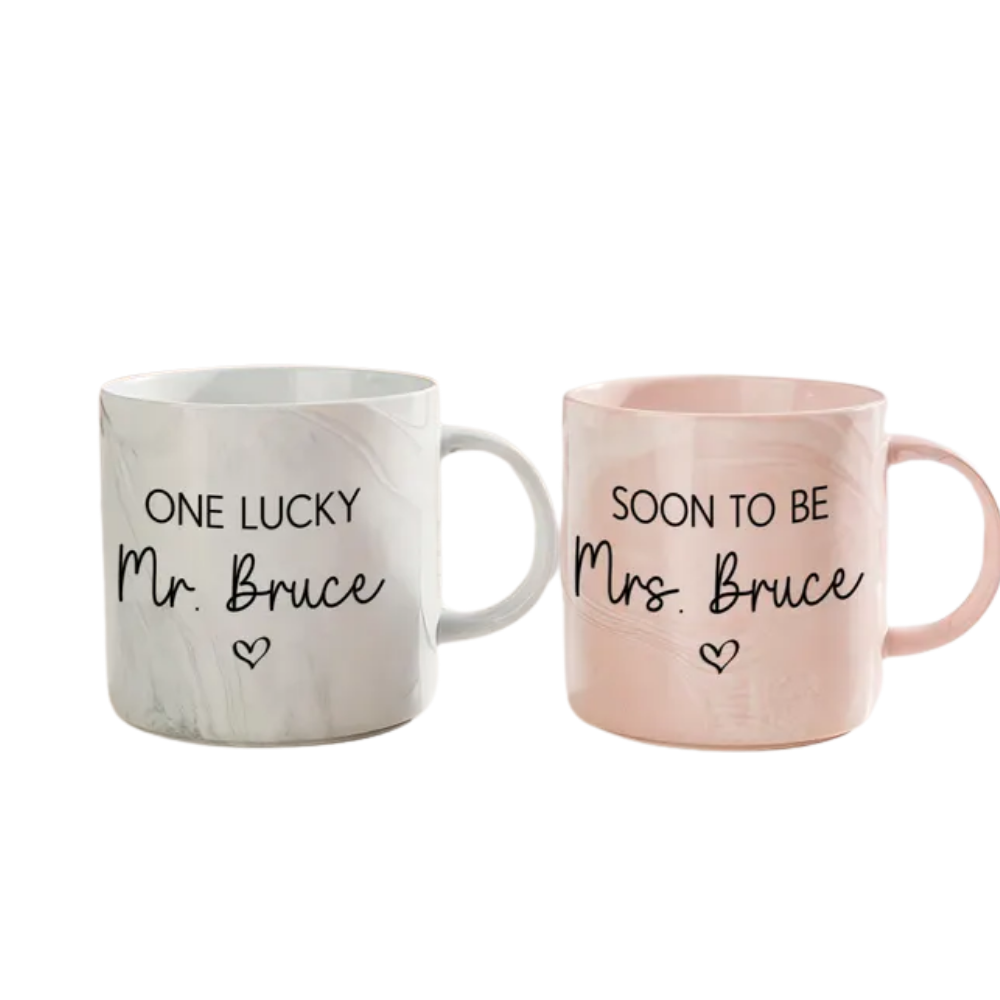 On Lucky Mr Soon To Be Mrs Custom Enaged Marble Mug For Couple, Custom Engagement Wedding Mug WD0367