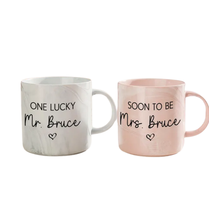 On Lucky Mr Soon To Be Mrs Custom Enaged Marble Mug For Couple, Custom Engagement Wedding Mug WD0367