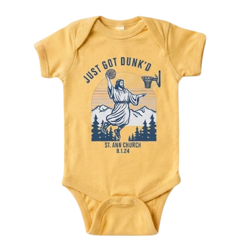 Just Got Dunk'd Baptism Baby Bodysuit, Funny Christian Baby Bodysuit BB0008