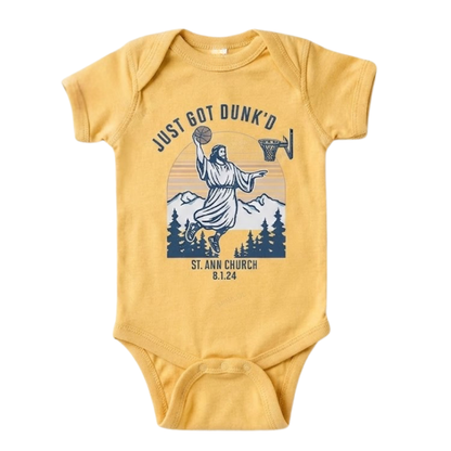 Just Got Dunk'd Baptism Baby Bodysuit, Funny Christian Baby Bodysuit BB0008
