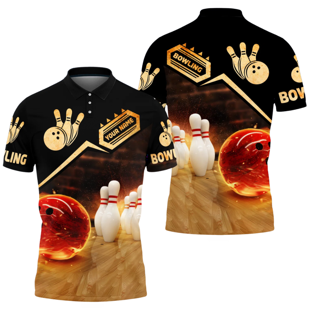Custom Team Flame Ball 3D Polo Shirt For Men, Custom Bowling Shirt BZ0801