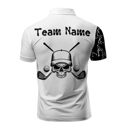 Custom White Skull Golf Polo Team Shirts For Men, Customize Skull Golf Shirts GU0003