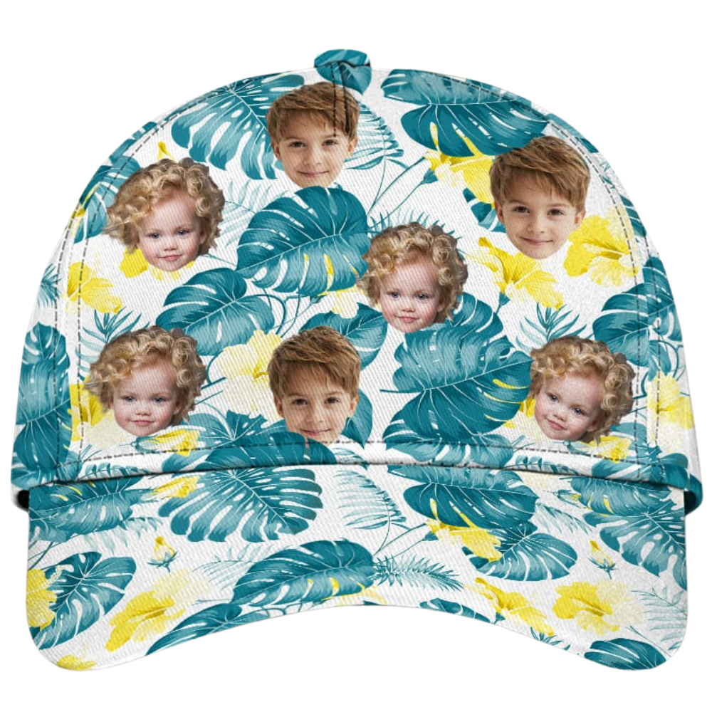 Custom Kid Faces Tropical Baseball Cap For Dad Husband, Custom Kid Photo Cap Hat Tropical CP0602